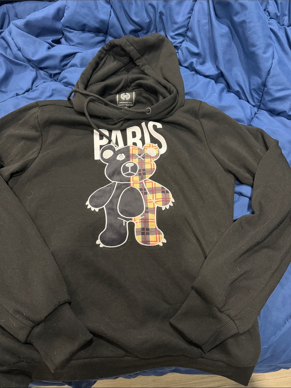 Cr24  Black Hoodie with Paris Bear Plaid Graphic ( box AA)
